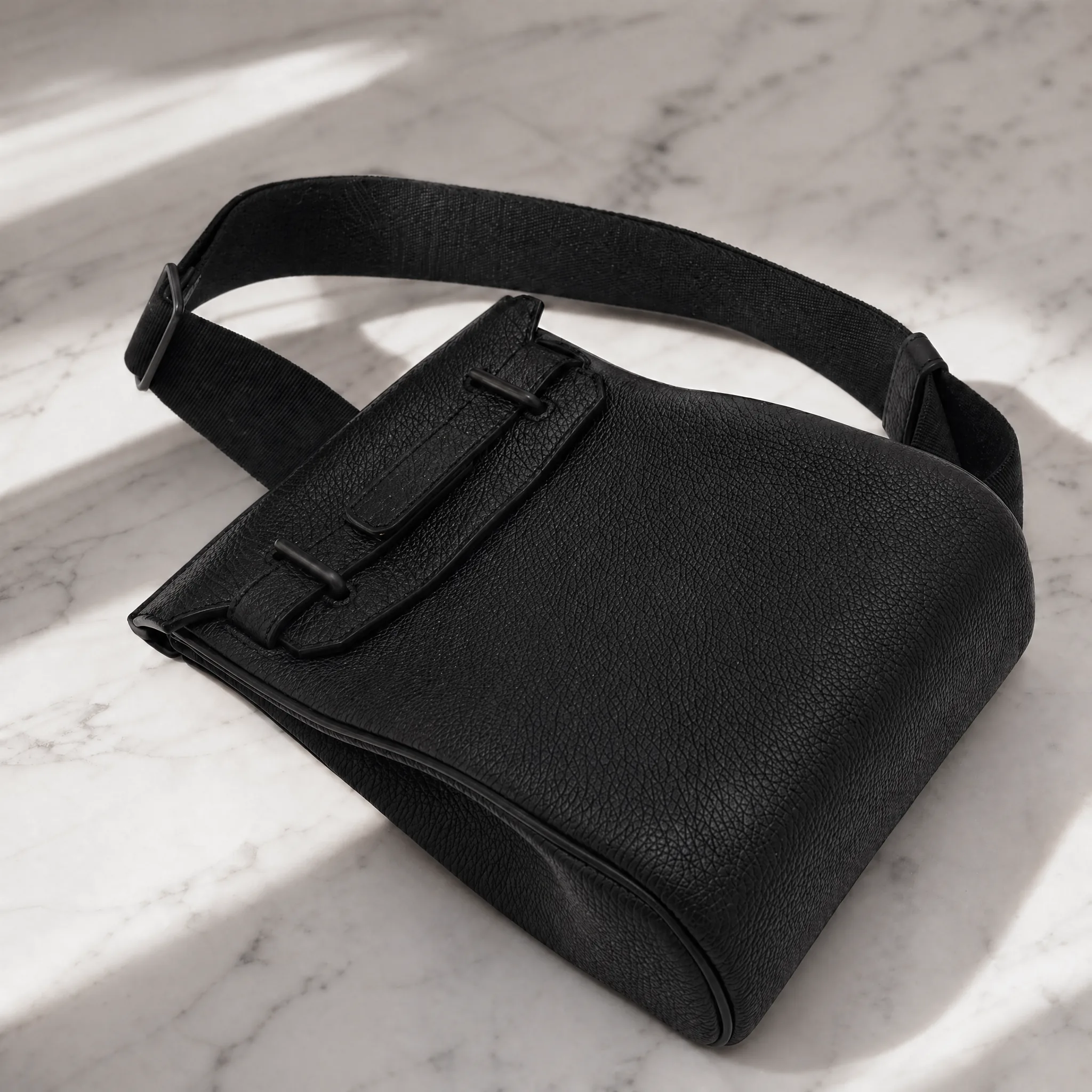 Sac sur marbre Carrara, lumière de fenêtre